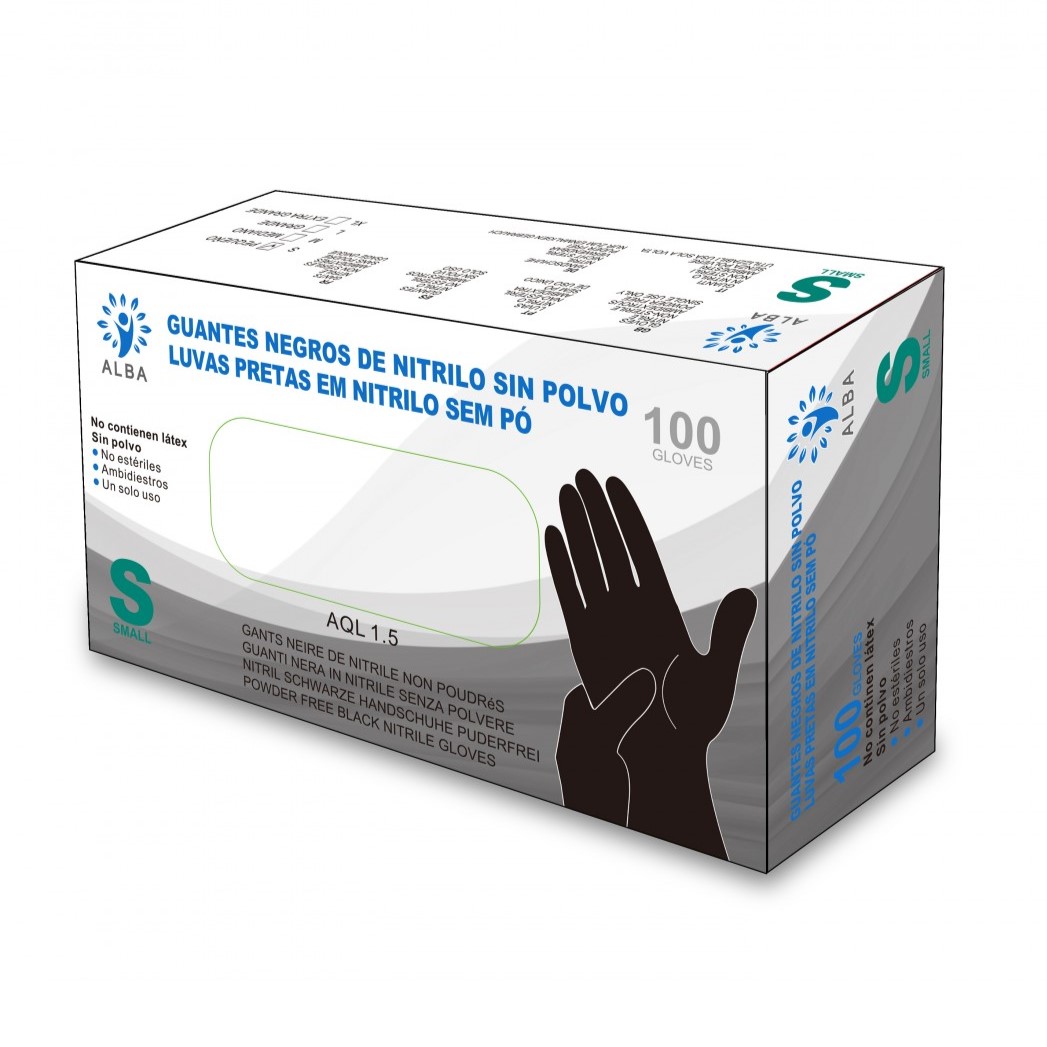 015950 guantes nitrilo negro alba S Guantes de Nitrilo sin Polvo Negro 100uds Alba - Imagen 2