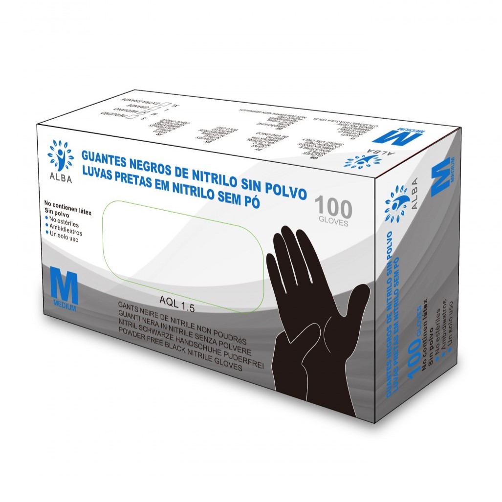 015951 guantes nitrilo negro alba M Guantes de Nitrilo sin Polvo Negro 100uds Alba