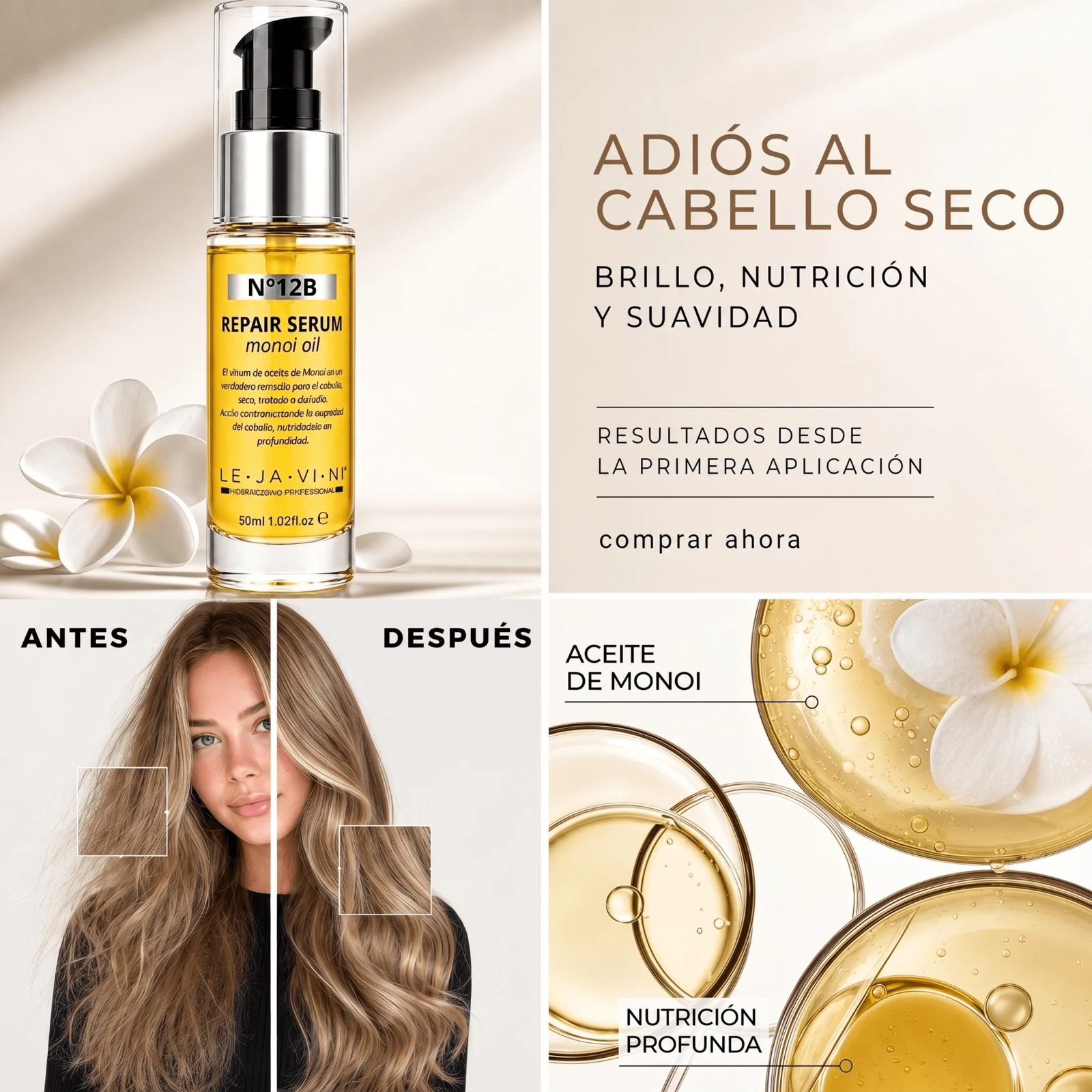 13550 serum 12b lejavini 2 1 Serum Reparador con Aceite de Monoï 12B 30ml Lejavini - Imagen 2